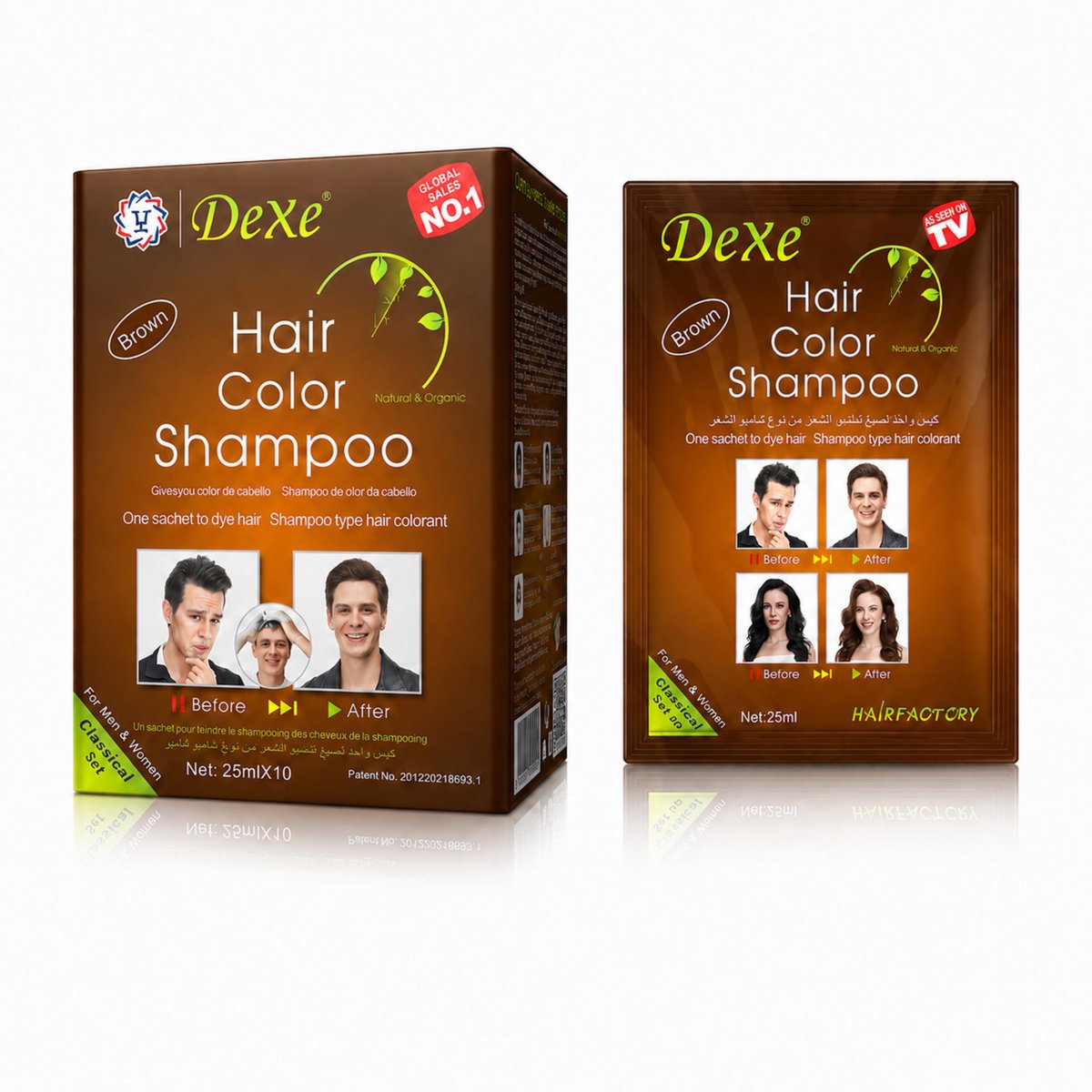Haarverf Shampoo - 400ml x 20 Stuks - Bruin - 5 Minuten Directe Kleurshampoo - Dexe