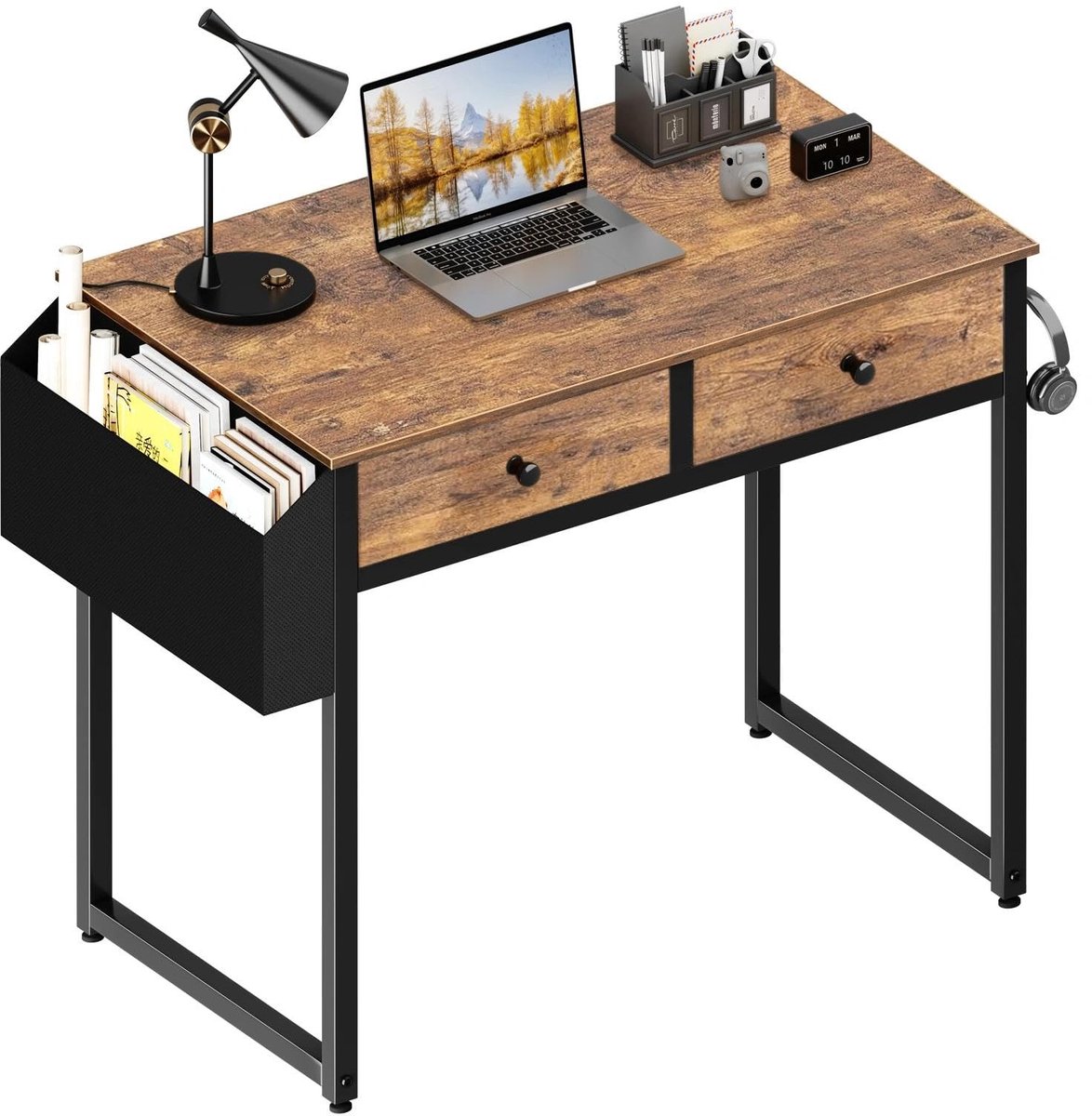 Dailygoods- Computerbureau Klein 81 cm - Bureautafel met 2 Lades - Rustiek Bruin - Studiewerk Tafel - Geschikt voor Kleine Ruimtes - Veiligheidswaarschuwing bij Gebruik - Schrijftafel