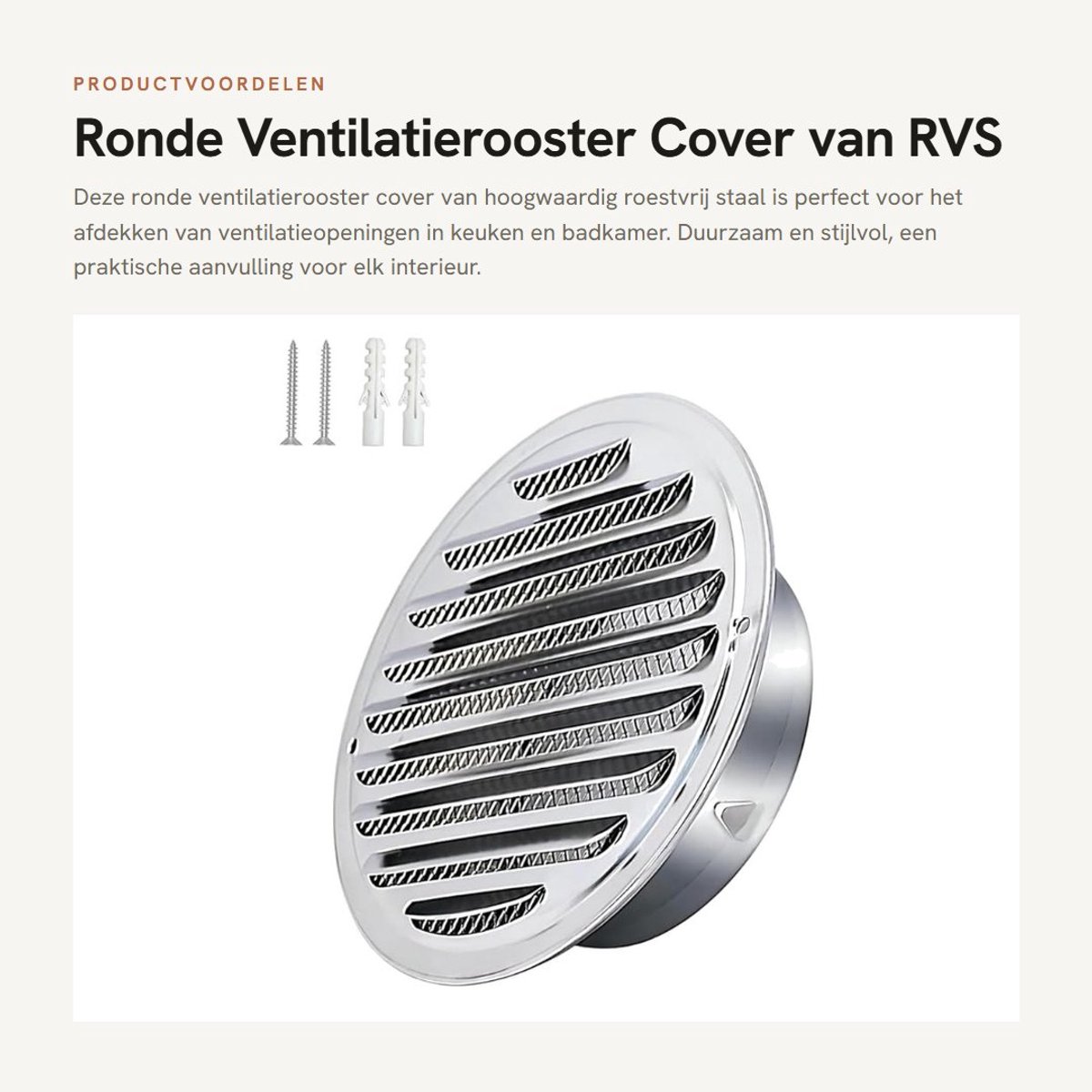 Dailygoods- Ventilatierooster Ronde 120 mm - Roestvrij Staal - Afzuigventiel - Ventilatie - Duurzaam - Geschikt voor Badkamer - Ventilatiekap