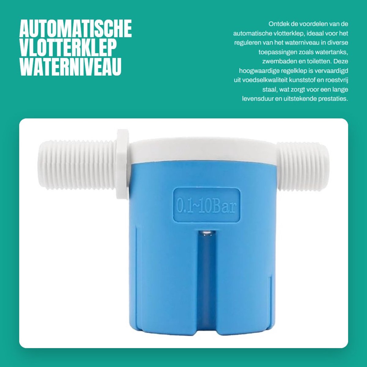 Dailygoods- Vlotterklep Automatisch - Waterniveau Regelklep - Geschikt voor Watertanks/Zwembaden - Kunststof/Roestvrij Staal - Corrosiebestendig - Voedselkwaliteit Materiaal - Waterniveau Regelaar