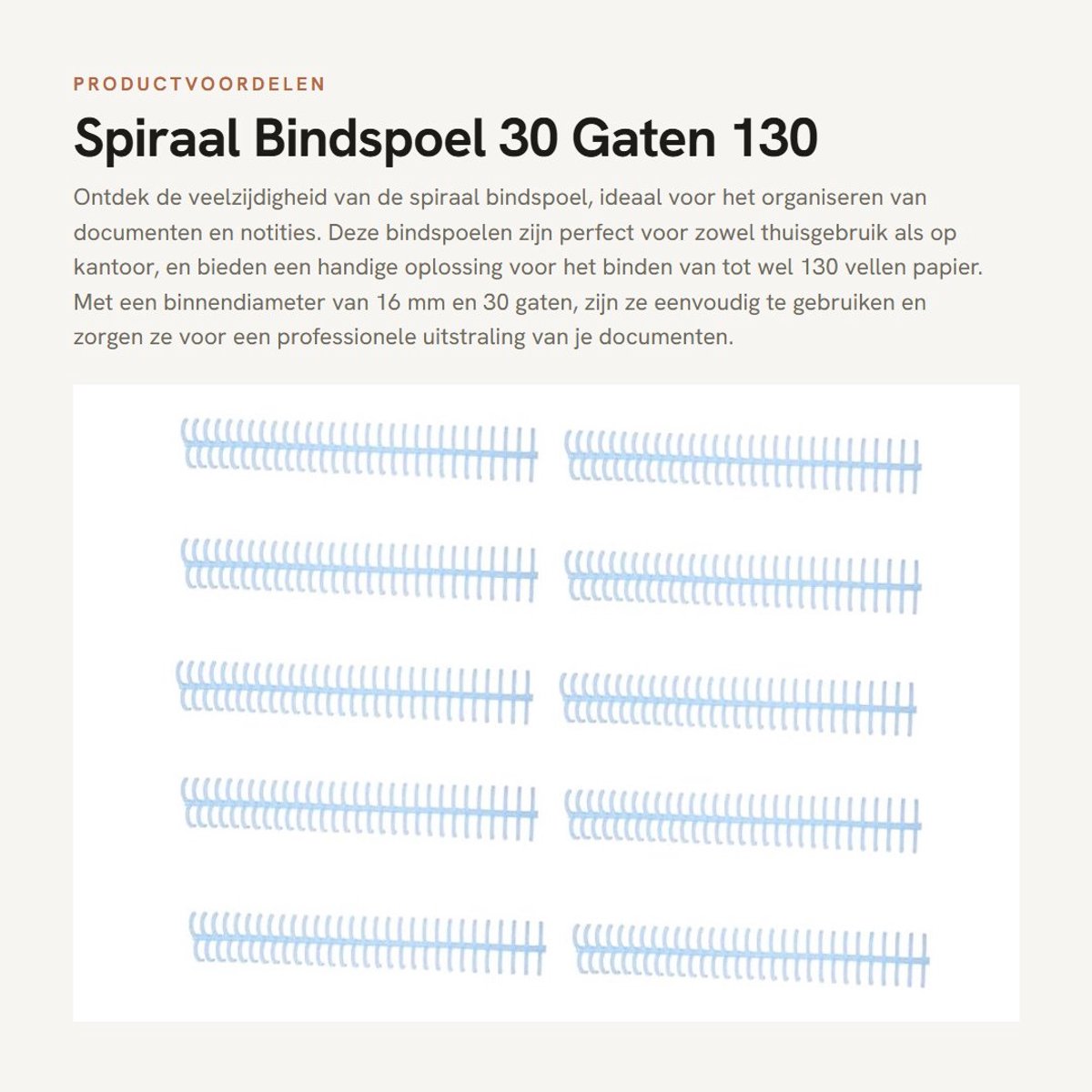 Dailygoods- Bindspoel 10 Stuks - Spiraalvormige Bindspoel - 30 Gaten - 16 mm Binnendiameter - 130 Vel Capaciteit - Plastic Stekels - Bindring