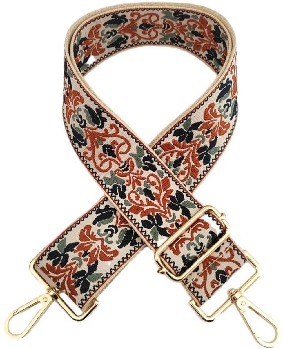 Dailygoods- Schouderriem Verstelbaar 75-130 cm - 5 cm Breed - Schouderband voor Tas - Karabijnhaak - Duurzaam Katoen - Bloemenpatroon - Tasband
