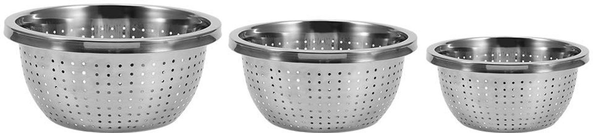 Dailygoods- Keukenzeef Set - Rijstzeef Roestvrij Staal - Vergiet Groot/Middel/Klein - Geschikt voor Groenten/Rijst/Pasta - Diameter tot 28 cm - Lichtgewicht
