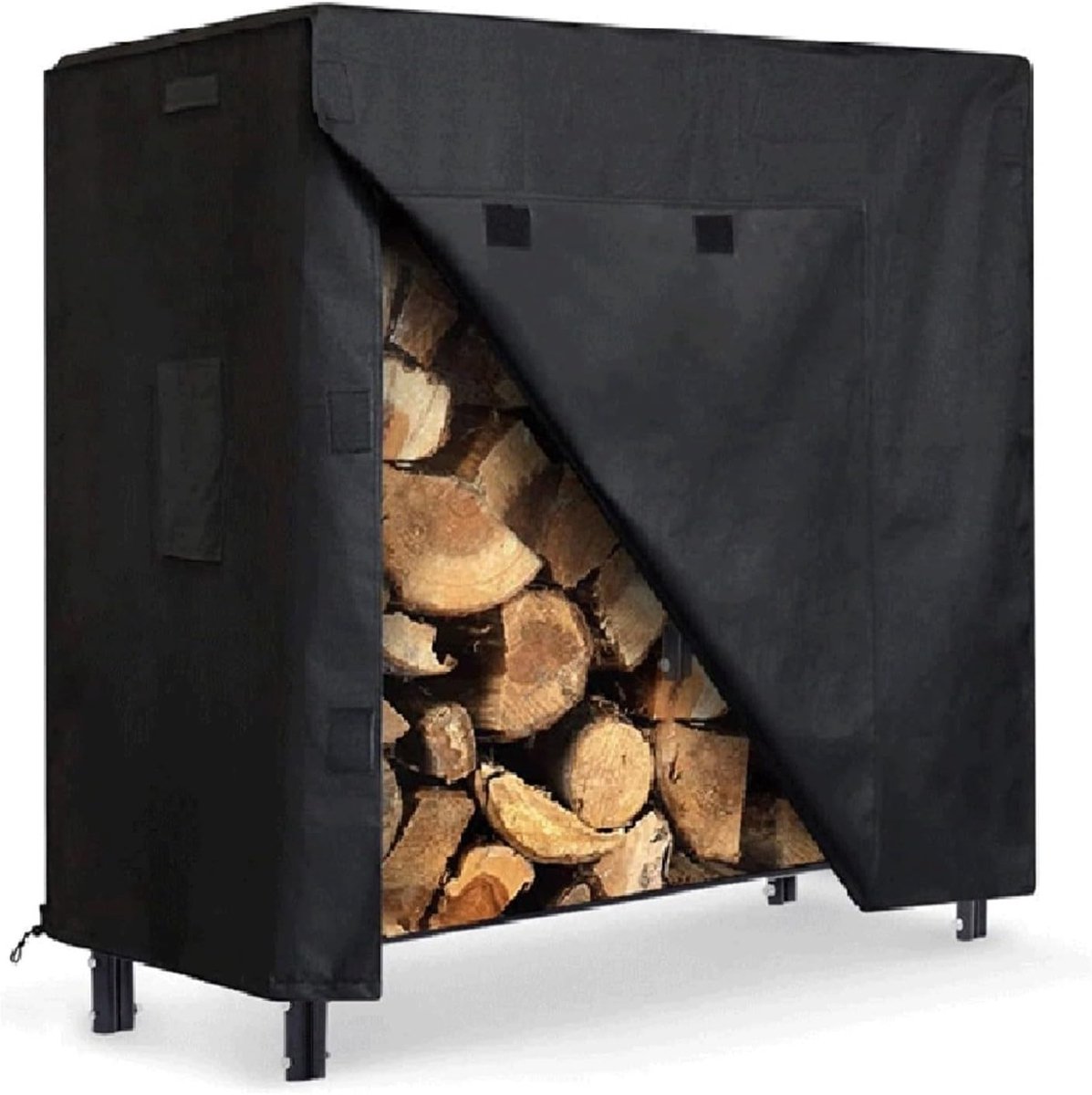 Brandhout Opslaghoes - Houtstapel Beschermhoes - Buiten Opslag - Waterdicht Oxford Doek - Klein 48x24x42 - Zwart