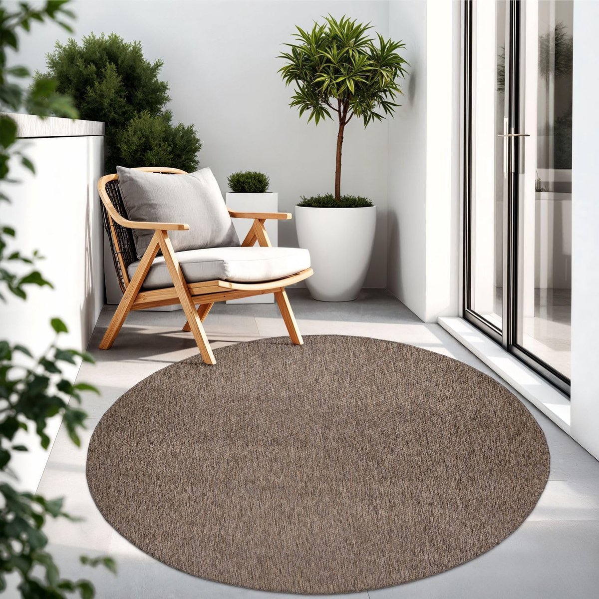 Buitenvloerkleed - Terraskleed - Buiten Zitten - Vloerverwarming Geschikt - Ø 80cm - Taupe