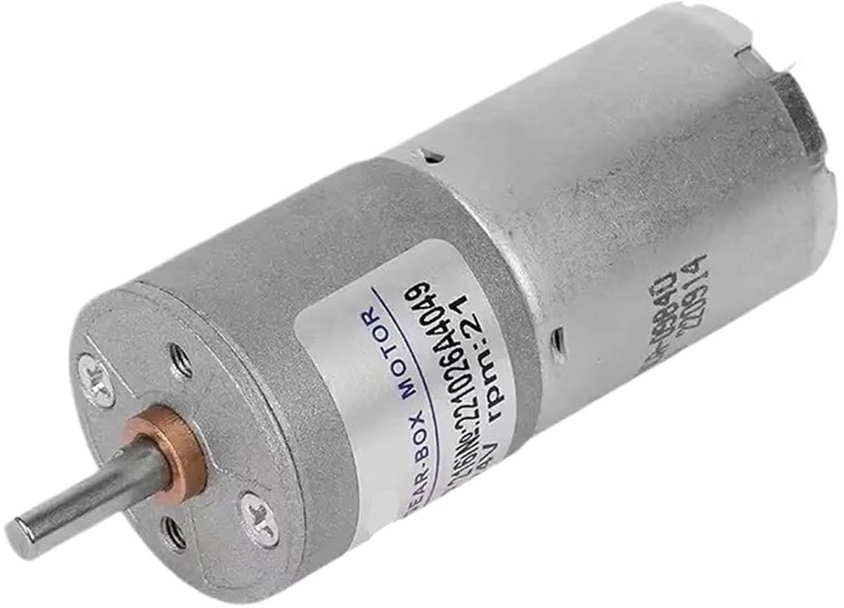 Miniatuur DC Motor - Kleine Motor - Projecten Bouwen - Metalen Tandwielkast - 25mm As - Zilverkleurig