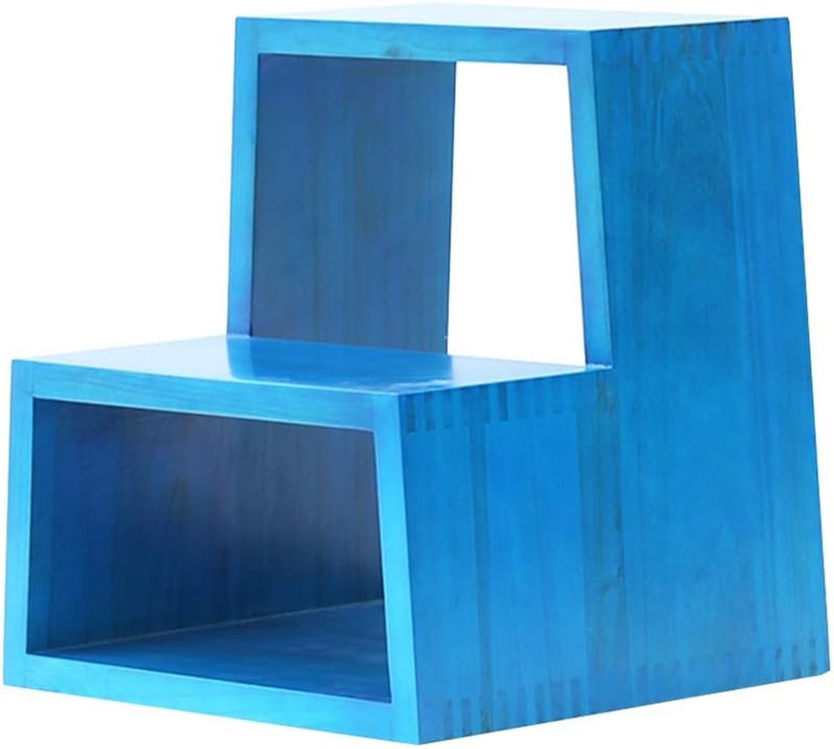 Opstap kruk - Houten kruk - Huishoudelijk werk - Dubbele trede - 55 cm breed - Blauw