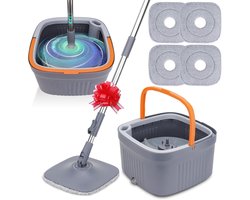 Dailygoods - Sgizoku Dweilmopset met emmer, 360° draaibare mop met uitwringer, was- en droogfunctie, scheidt schoon en vuil water, telescoopsteel met 4 herbruikbare pads voor alle soorten vloeren