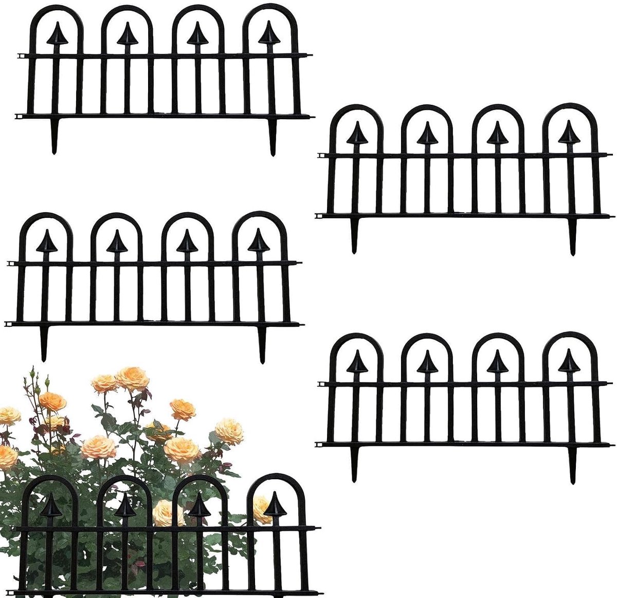 Decoratieve Tuinrand - Hekpanelen Tuin - Bloembedden Afzetten - Weerbestendig PP Materiaal - 5 Stuks - Zwart