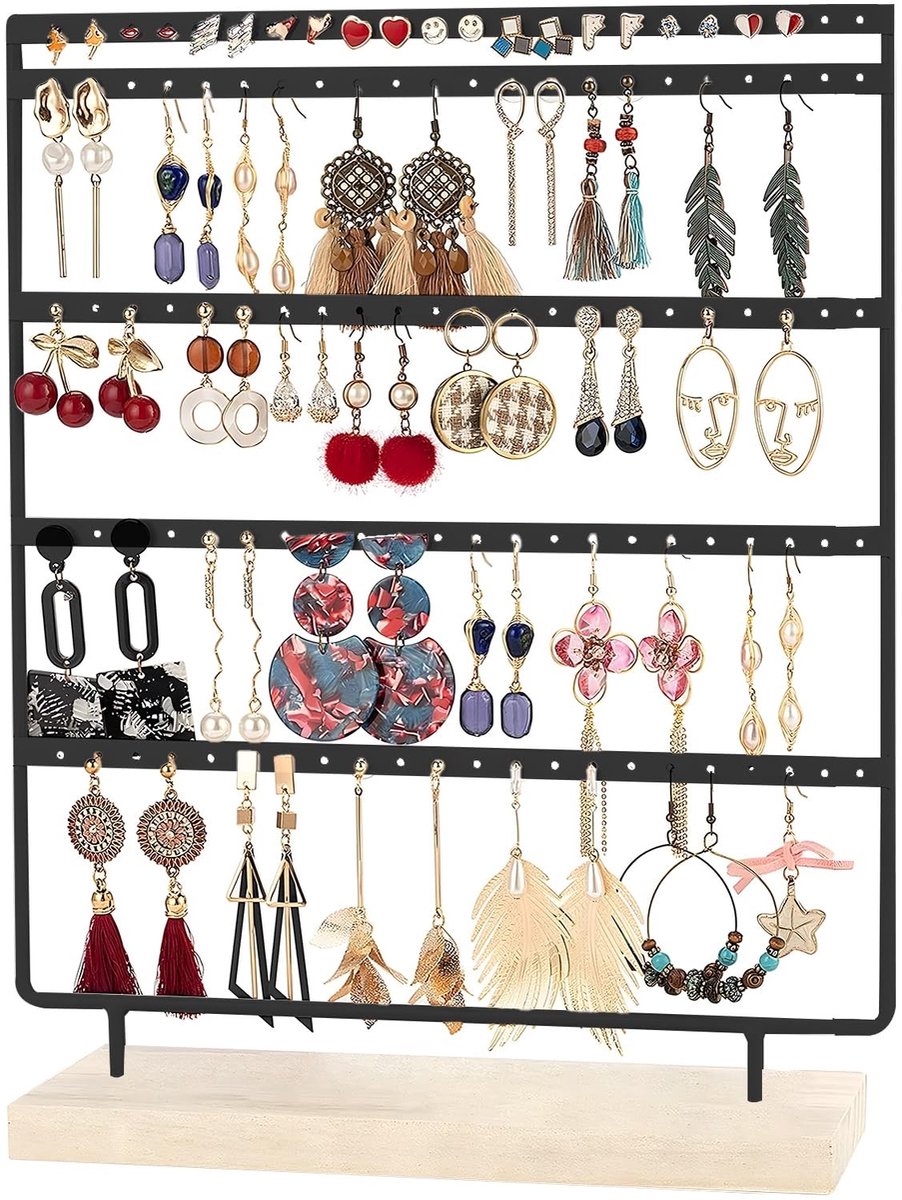 Dailygoods- Oorbel Opbergstandaard 110 Plaatsen - Houten Basis - Sieradenhouder - Display Houder - Ringstandaard - Kettingstandaard - Armbandstandaard - Sieradenstandaard