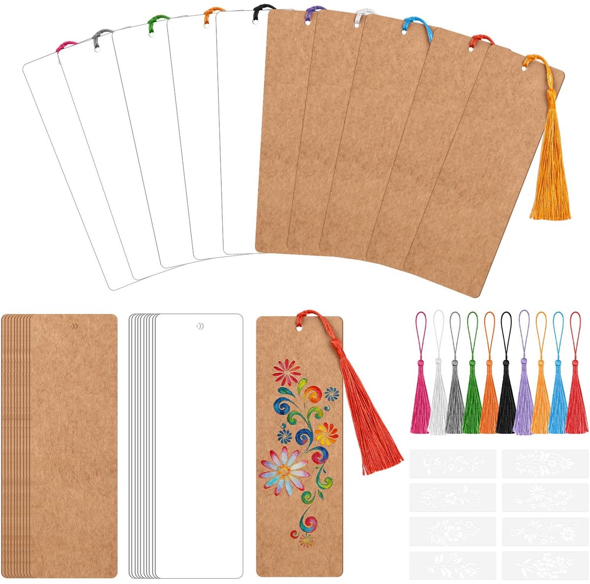 Dailygoods- Bladwijzer Kit 30 Stuks - Doe-Het-Zelf Blanco Bladwijzers - Kleurrijke Kwastjes - Knutselen - Creatieve Projecten - Artistieke Expressie - Boekenlegger