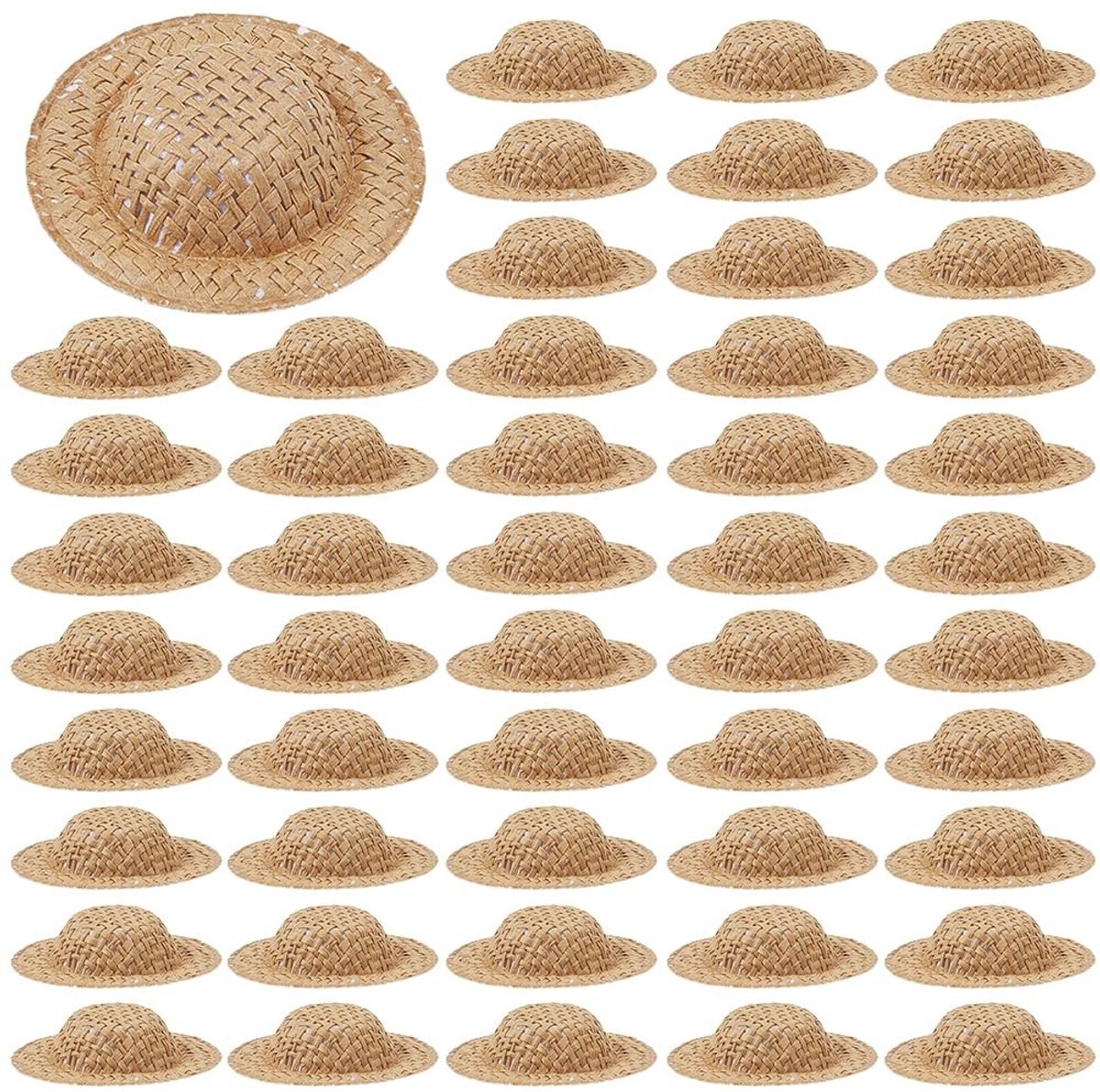Dailygoods - 50 Stuks Mini Geweven Hoedjes voor Poppenhuis Decoratie - Kaki