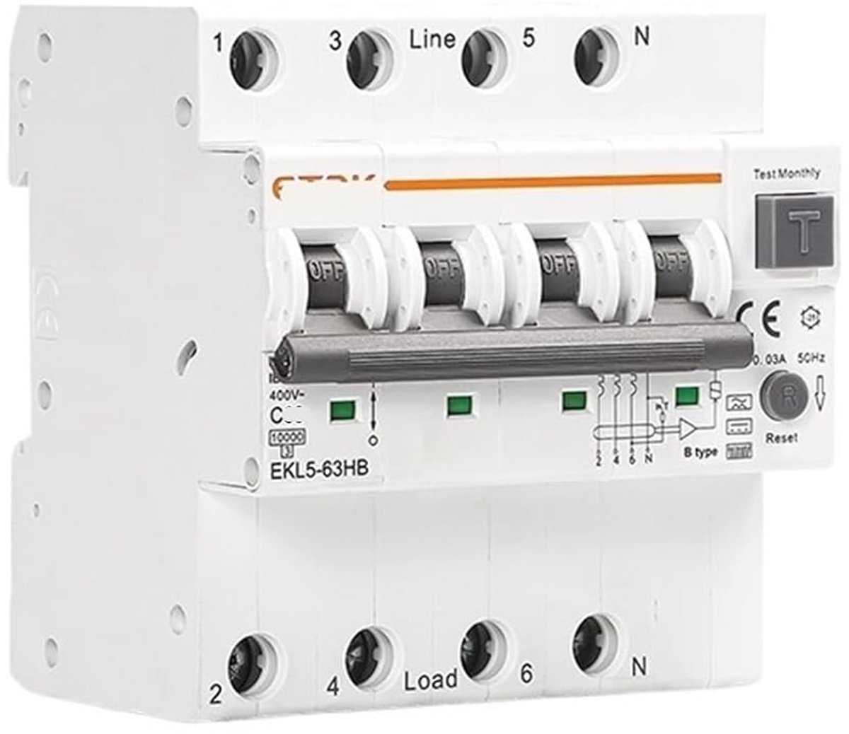 Aardlekautomaat Type B - Stroomonderbreker - Elektrische Beveiliging - Magneto-hydraulisch - 40A - Grijs