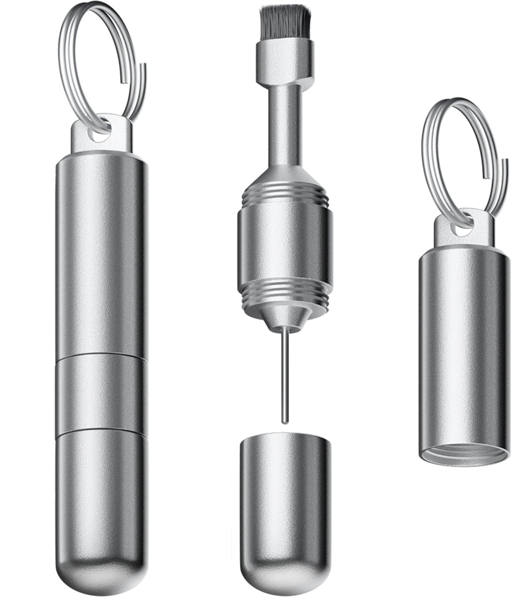2-in-1 SIMkaart Verwijdertool met Reinigingsborstel – Sleutelhanger – Smartphone & Oordopjes Cleaner