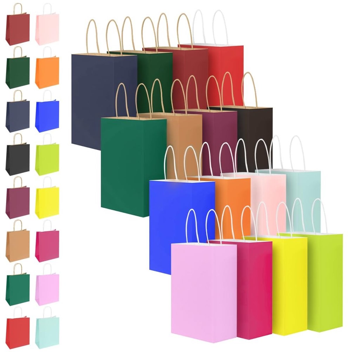 Dailygoods - OFFCUP 16-Delige Cadeauzakjes, Kleurrijke Kraftpapieren Zakken, Klein met Handvatten, 27x20x12cm, Papieren Feestzakjes, Kleurrijke Tassen, Cadeauverpakkingen voor Feesten, Kerstmis, Bruiloften