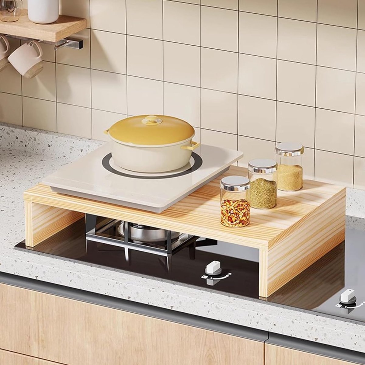Kookplaat Afdekking - Hout Plank - Keukenruimte Vergroten - Massief Grenenhout - 60x30cm - Naturel
