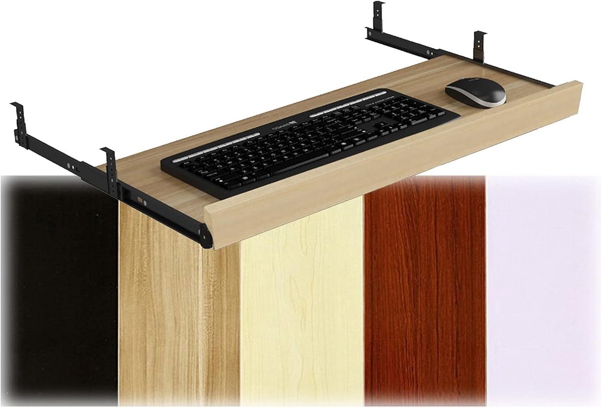 Houten Toetsenbord Tray - Bureau Verbeteraar - Werkruimte Optimaliseren - Verstelbaar Uitschuifbaar - 60x27cm - Natuurlijk Hout