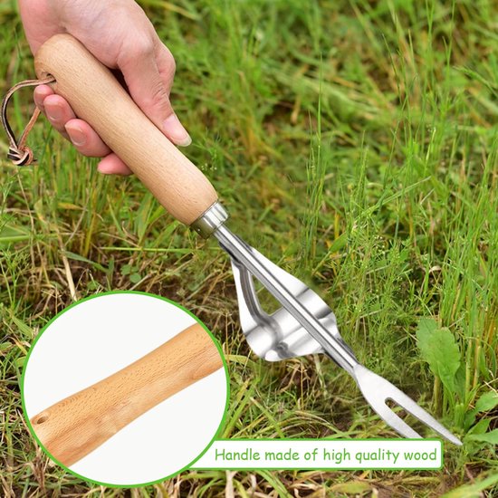 Allecto - Onkruidsteker - Handmatige onkruidwieder - Roestvrij staal - Houten handvat - Tuin gereedschap - Geschikt voor het wieden van onkruid - 3... van Merkloos	 — afbeelding 2