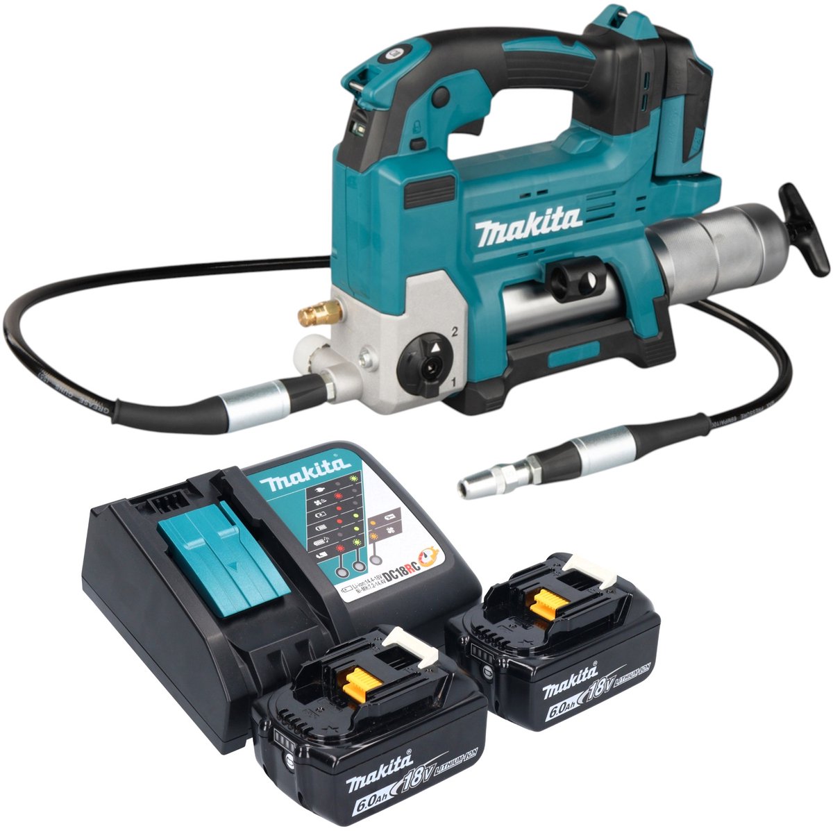 Makita DGP 180 RG accu vetspuit 18 V 690 bar + 2x accu 6.0 Ah + lader
