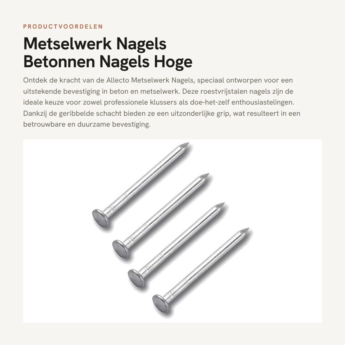 Dailygoods- Muurnagels 304 RVS - Betonnen Nagels - Metselwerk Spijkers - M1,6x15mm - 200 Stuks - Hoge Houdkracht - Betonnagels