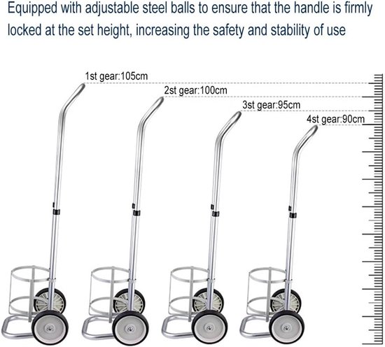 Zuurstofcilinderrek - Gasfleshouder Trolley - Veilig Transport - Stille Wielen - 105 cm Hoog - Zilver — afbeelding 5