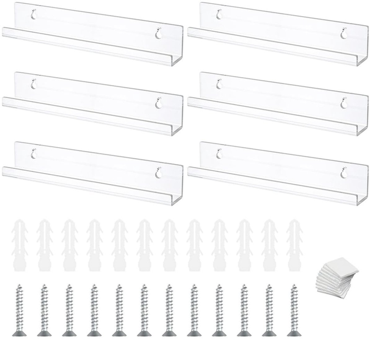 NTH products- Vinylplatenplank Set van 6 - Muurbevestiging - Acryl Plank - 30,5 x 4,3 x 4,5 cm - Transparant Design - Voor Platen en Foto's - Planken