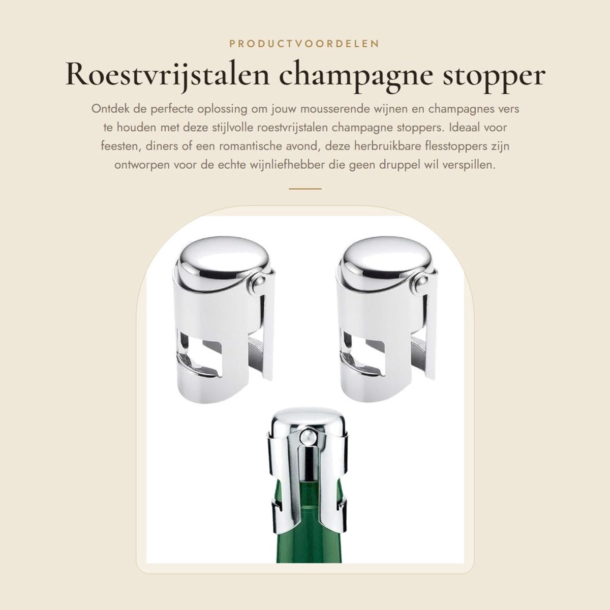 Dailygoods- Champagnestopper - 2x Roestvrijstalen - Vacuüm Flessenstop - Herbruikbare Wijnstopper - Mousserende Wijnsealer - Houdt Drie Dagen Vers