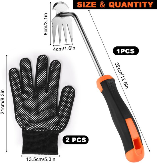 Dailygoods- Onkruidsteker met steel - Voegenkrabber - Onkruidverwijderaar - Tuingereedschap - Antislip handschoenen - Robuust en duurzaam van Dailygoods — afbeelding 5