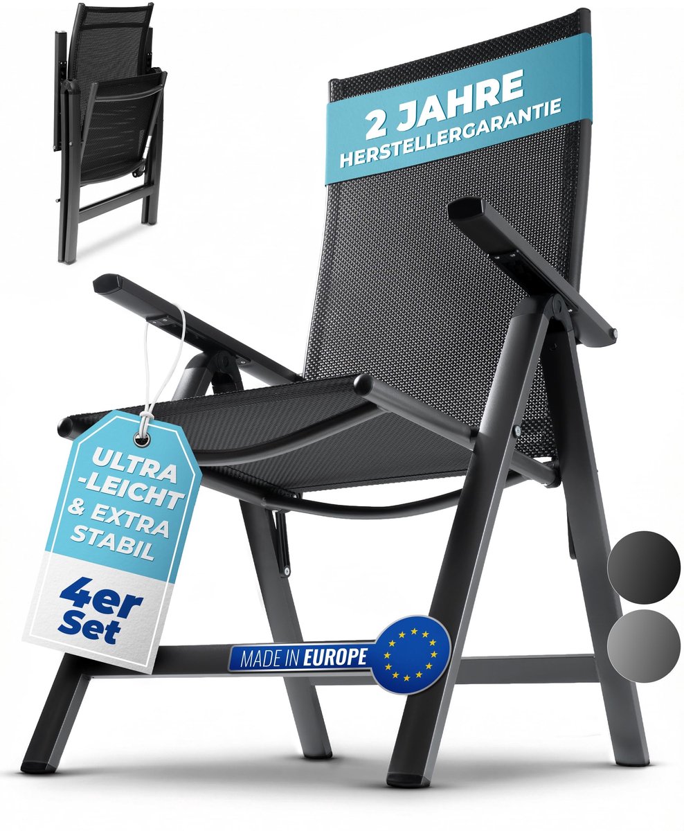 Dailygoods- Tuinstoel hoge rugleuning - Opvouwbaar - 5-voudig verstelbaar - Aluminium - Weerbestendig - Set van 4 - Antraciet - Tuinmeubel