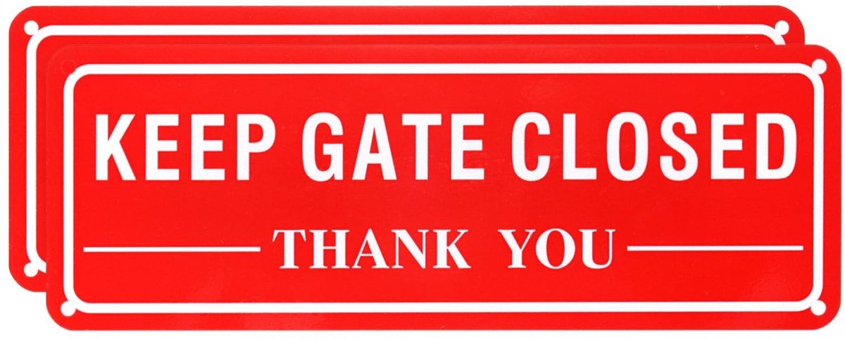 Dailygoods - M METERXITY 2-pack Keep Gate Closed Thank You Sign, 10" x 4" Roestvrije Waterdichte Borden Vervaagbestendig Aluminium Reflecterend Bord voor Binnen/Buiten/Thuis/Kantoor [Wit op Rood]