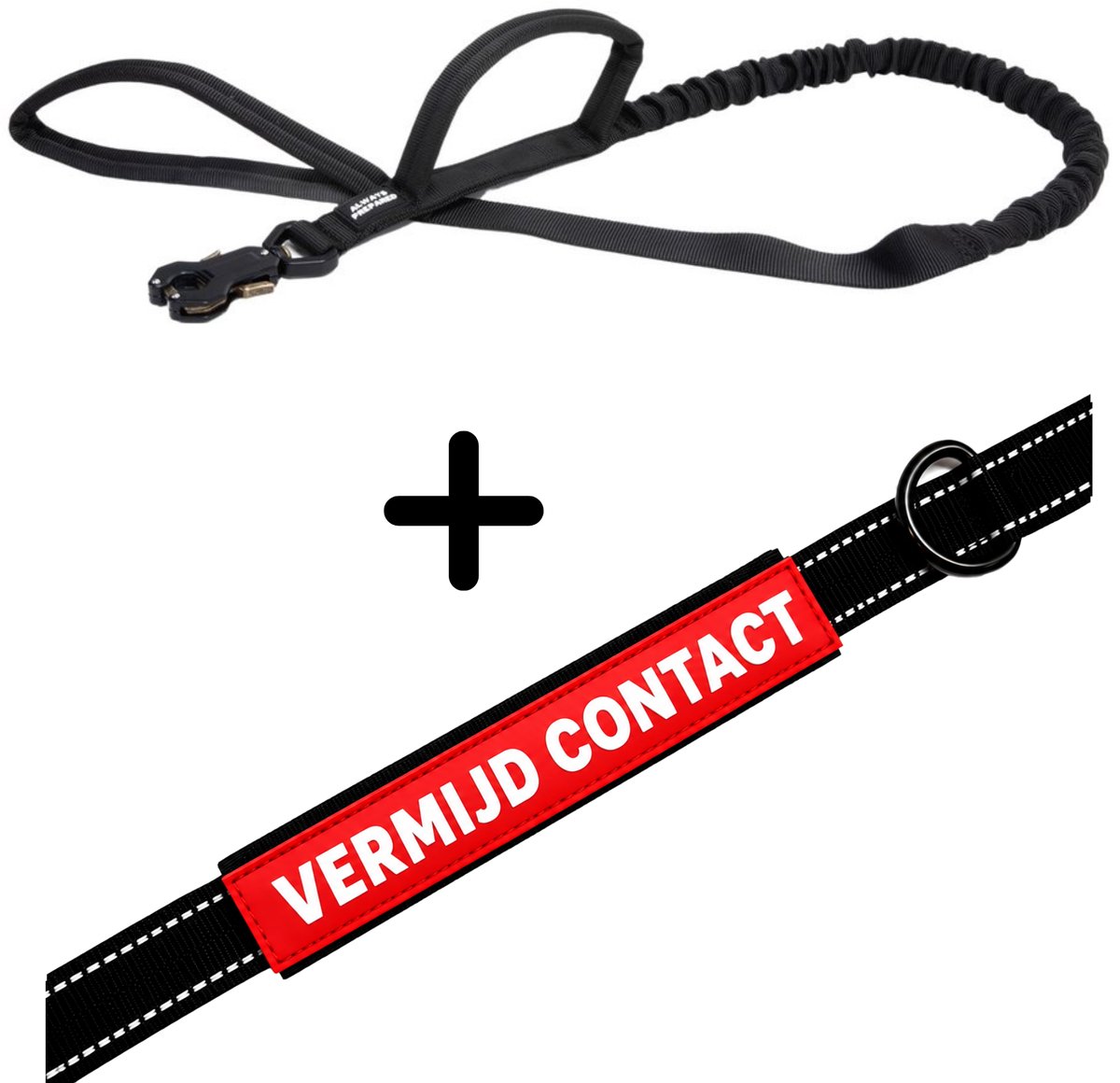 Always Prepared® Pro Hondenriem met Sleeve Vermijd Contact | Elastische Hondenriem | 120 tot 150 cm | Frog Clip | Dubbel Handvat | PVC Waarschuwingssleeve
