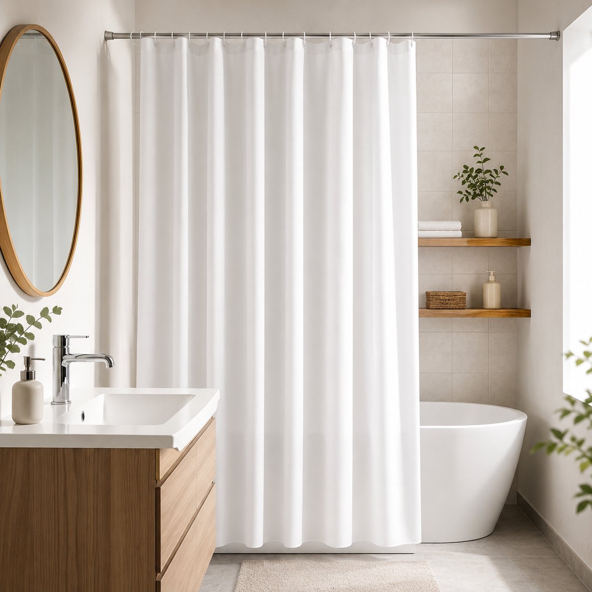KMD Douchegordijn Wit 200x220 cm - Anti-Schimmel Textiel Polyester met Magneet - Waterafstotend & Wasbaar