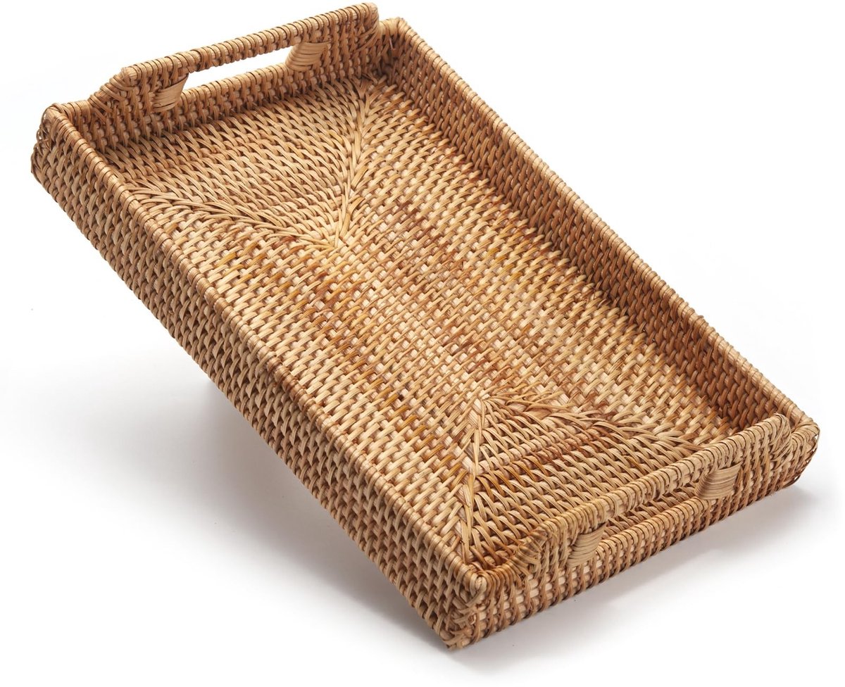 Dailygoods- Dienblad Antislip - Rotan Dienblad - Handgeweven Dienblad - Decoratie Dienblad - Groot Dienblad 43x29 cm - Natuurlijk Rotan - Decoratiedienblad