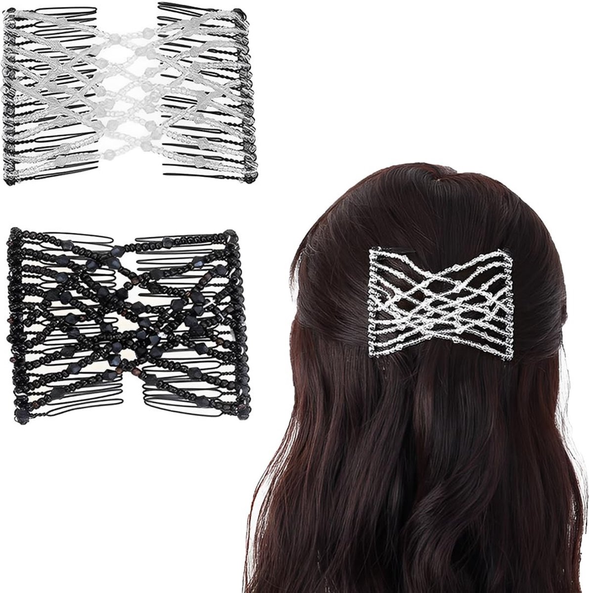 Dailygoods- Haarkam met parels - 2 stuks - Magische Haarkam - Elastische Kam - Haarspelden voor Vrouwen - Hoogwaardig Materiaal - Haaraccessoires
