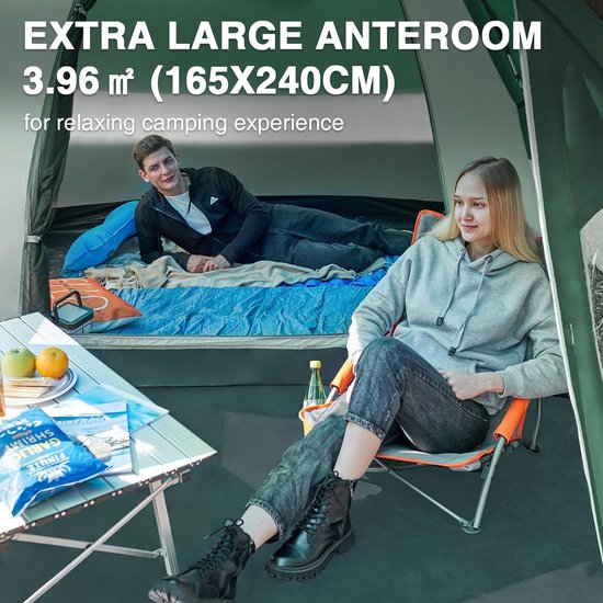 Dailygoods- Koepeltent 4 Personen - XXL met Veranda - Waterdicht 3000 mm - Hoge Stahoogte 160 cm - Ventilatie - Geschikt voor Fietsen/Motoren - Kampeertent van Dailygoods — afbeelding 3