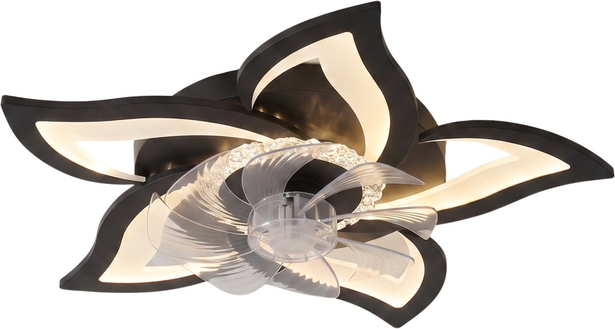 Sentara Plafondventilator met Verlichting – Moderne LED Plafondventilatorlamp 2-in-1 – App & Afstandsbediening – Dimbaar – Stille DC-motor – Instelbare Lichtkleur – voor Woonkamer & Slaapkamer – 69 cm – Wit/Zwart