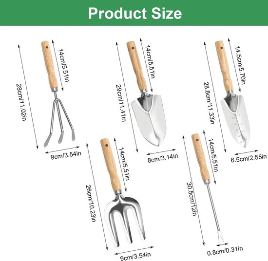 Dailygoods- Tuingereedschapset 5 Stuks - Roestvrij Stalen Tuinschop - Ergonomische Handgreep - Duurzaam Tuingereedschap - Handgereedschap - Ideaal voor Kleine Tuinen - Tuinschep van Dailygoods — afbeelding 2