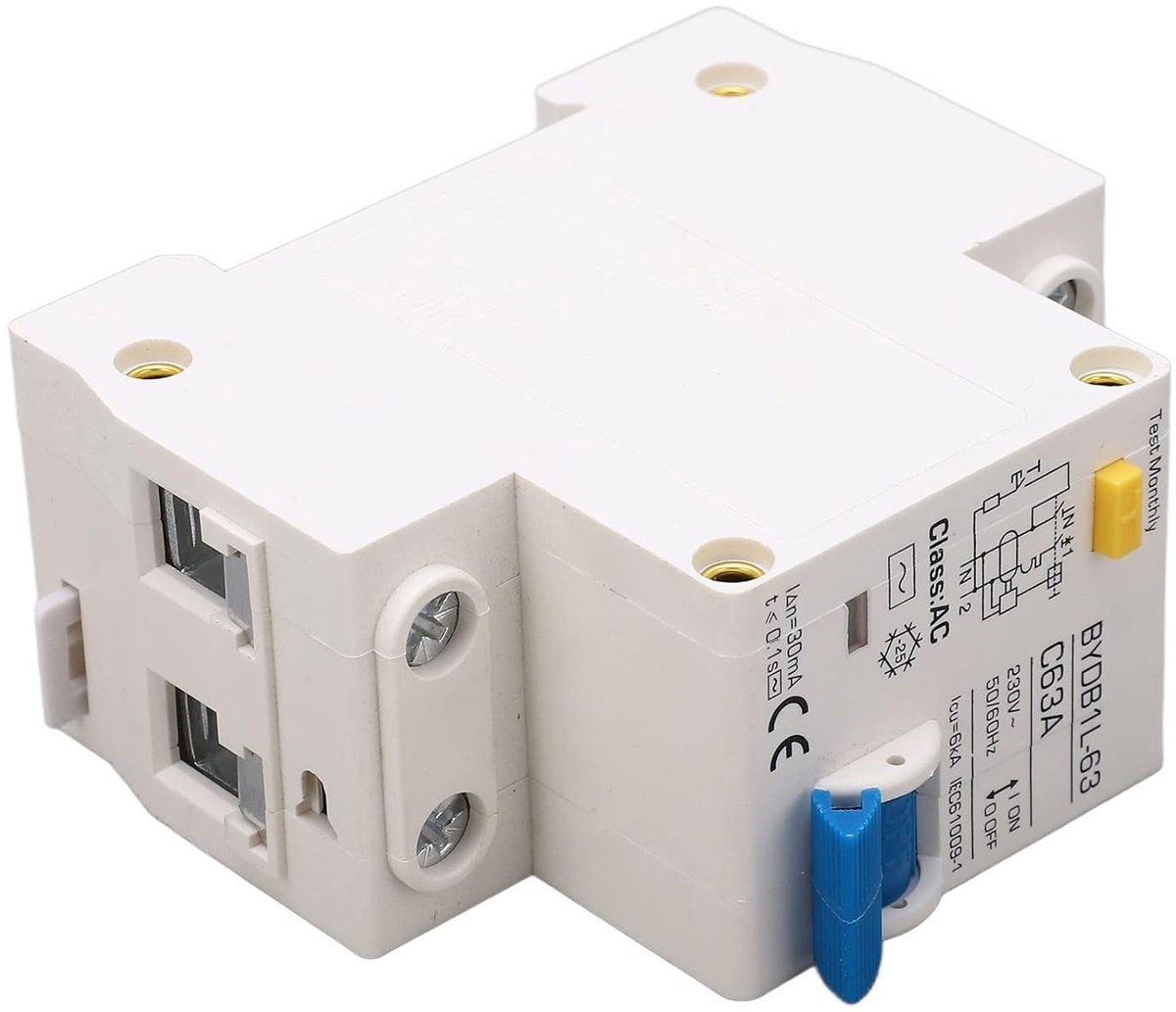 Miniatuur Stroomonderbreker - Lekschakelaar Automaten - Residentiële Beveiliging - Overbelastingsbeveiliging - AC 230V 50/60Hz - Grijs