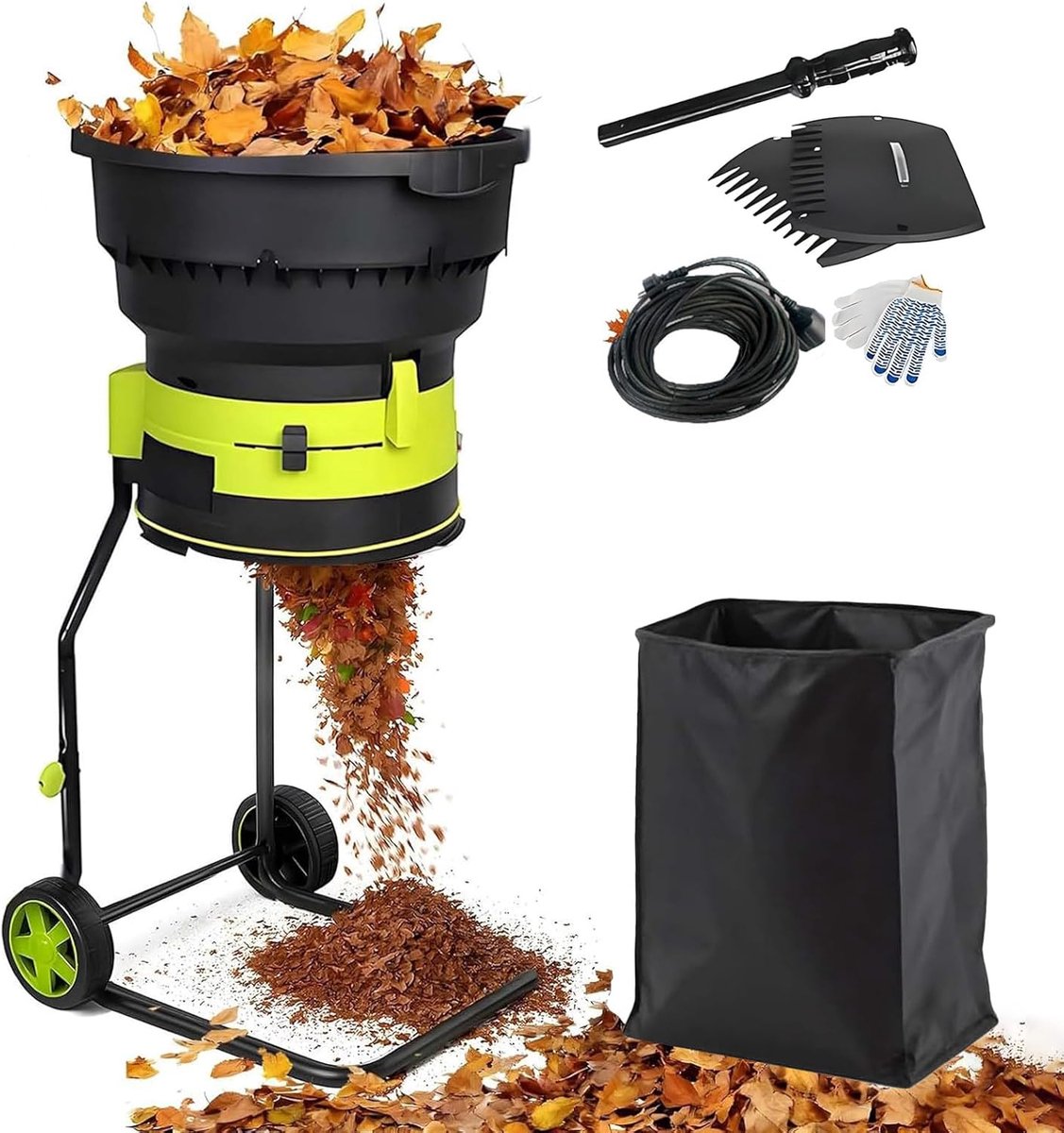 Elektrische Bladmulcher - Tuinhakselaar Compostversnipperaar - Tuinonderhoud Composteren - Bladloze Technologie - 2500W 54cm Trechter - Zwart