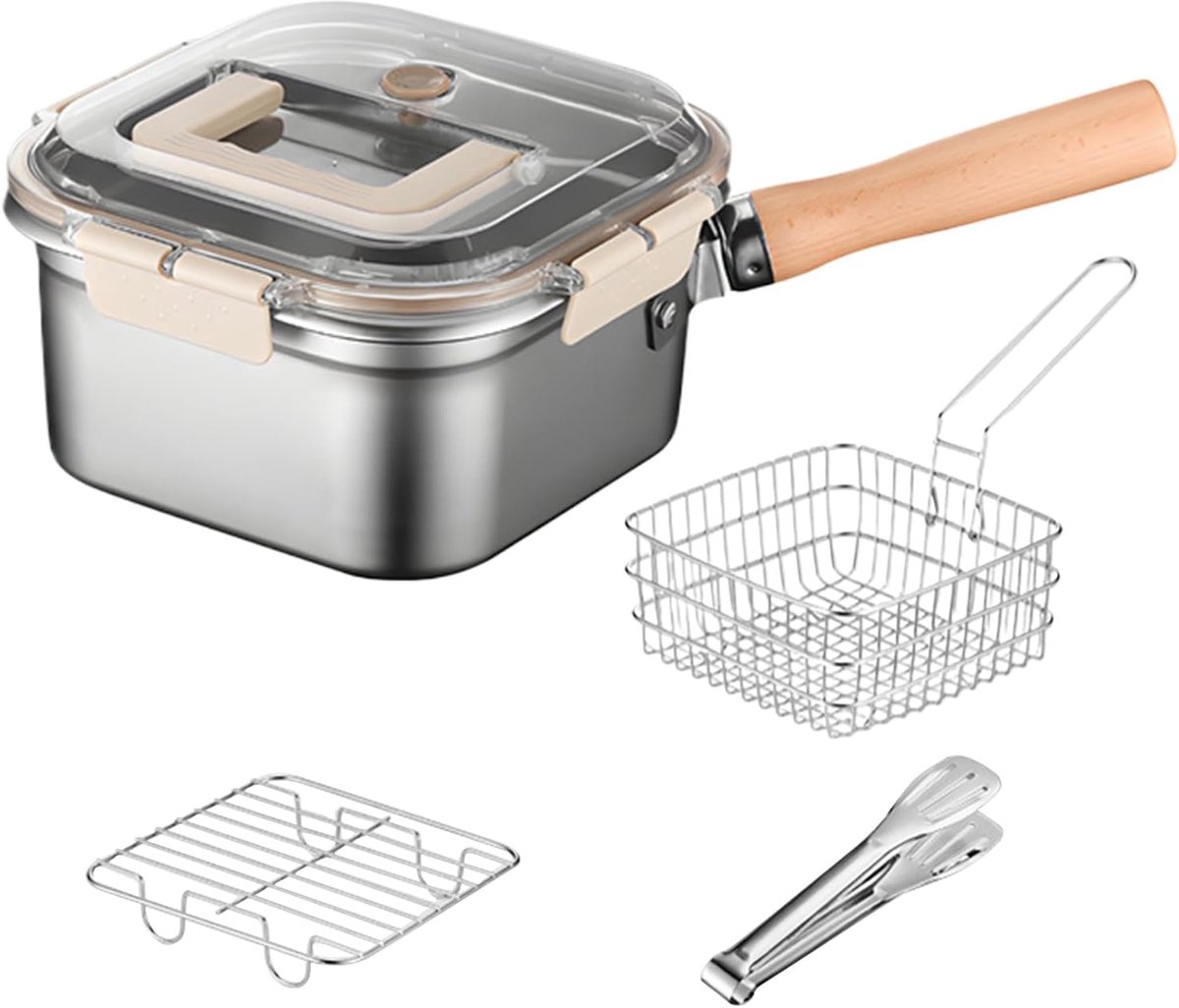 Kookpot met mand Visfriteuse buiten koken Roestvrij staal 35x20.5x11.5 cm Zilver