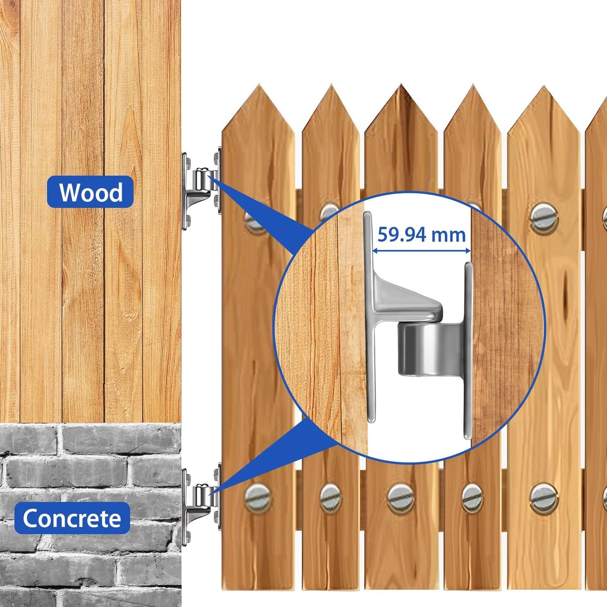 Dailygoods- Poortscharnieren Roestvrij Staal - 2 Stuks Zware Vrouwelijke/Mannelijke Scharnieren - Muurmontage - Niet-Lasbare Poort Hardware - 272kg Capaciteit - Geschikt voor Boerderijpoorten/Houten Omheiningen