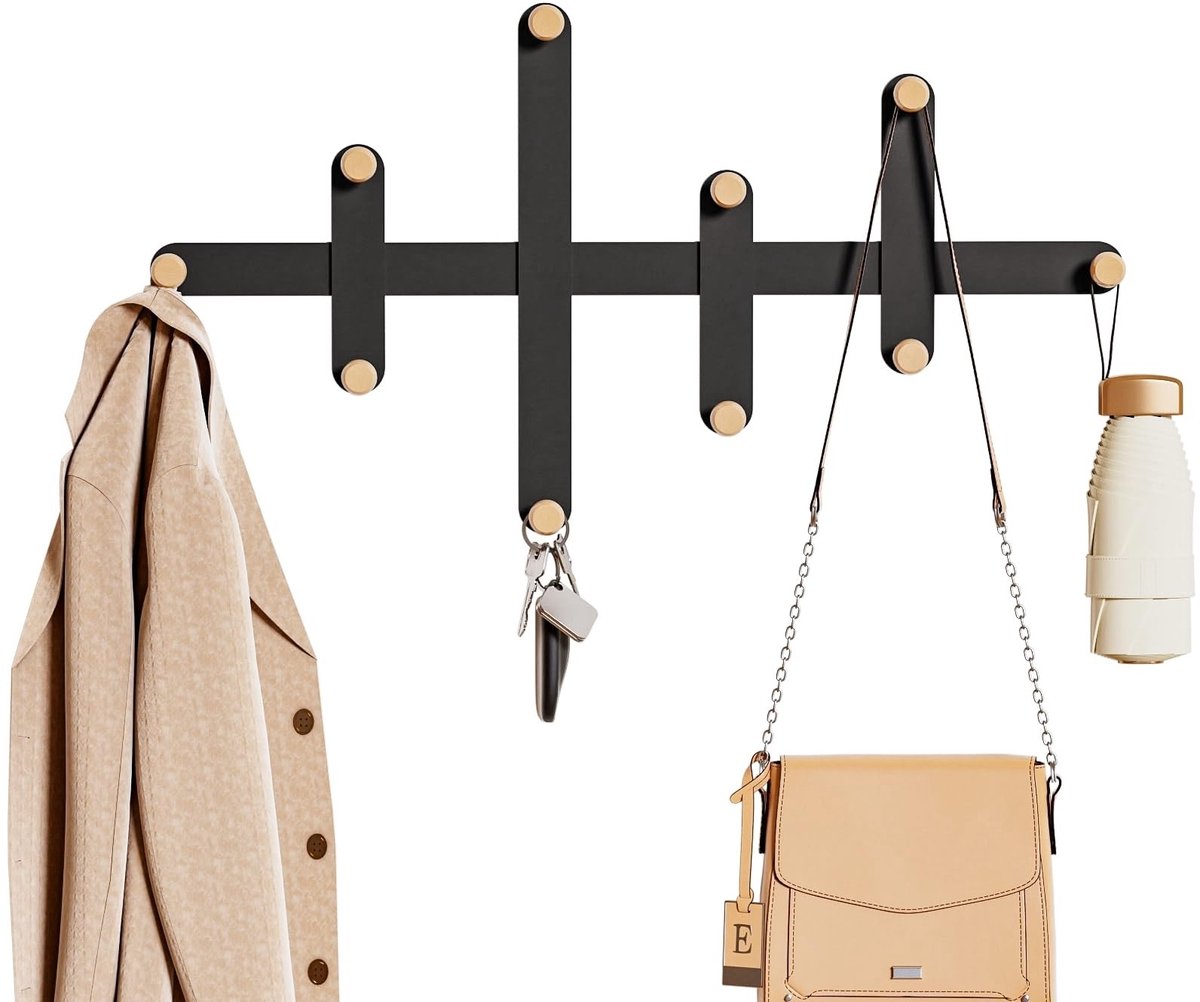 Dailygoods- Wandkapstok met 10 Houten Haken - Wandkapstok Metaal - Kledingrek - Modern Des