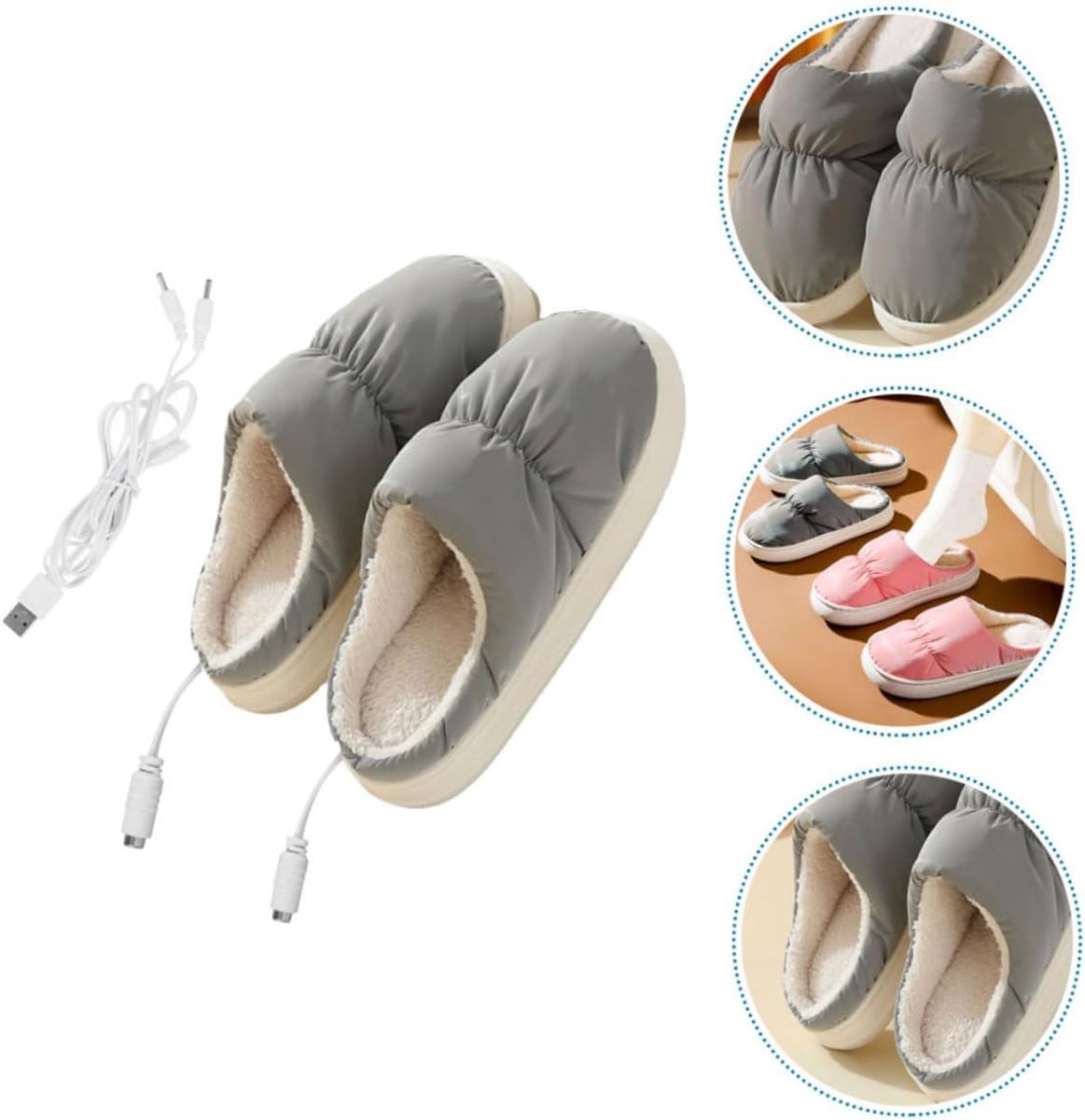 Elektrische Pantoffels - Verwarmde Voeten - Winterse Warmte - USB Oplaadbaar - 28 cm Lengte - Grijs — cadeau in Gadgets - foto 6