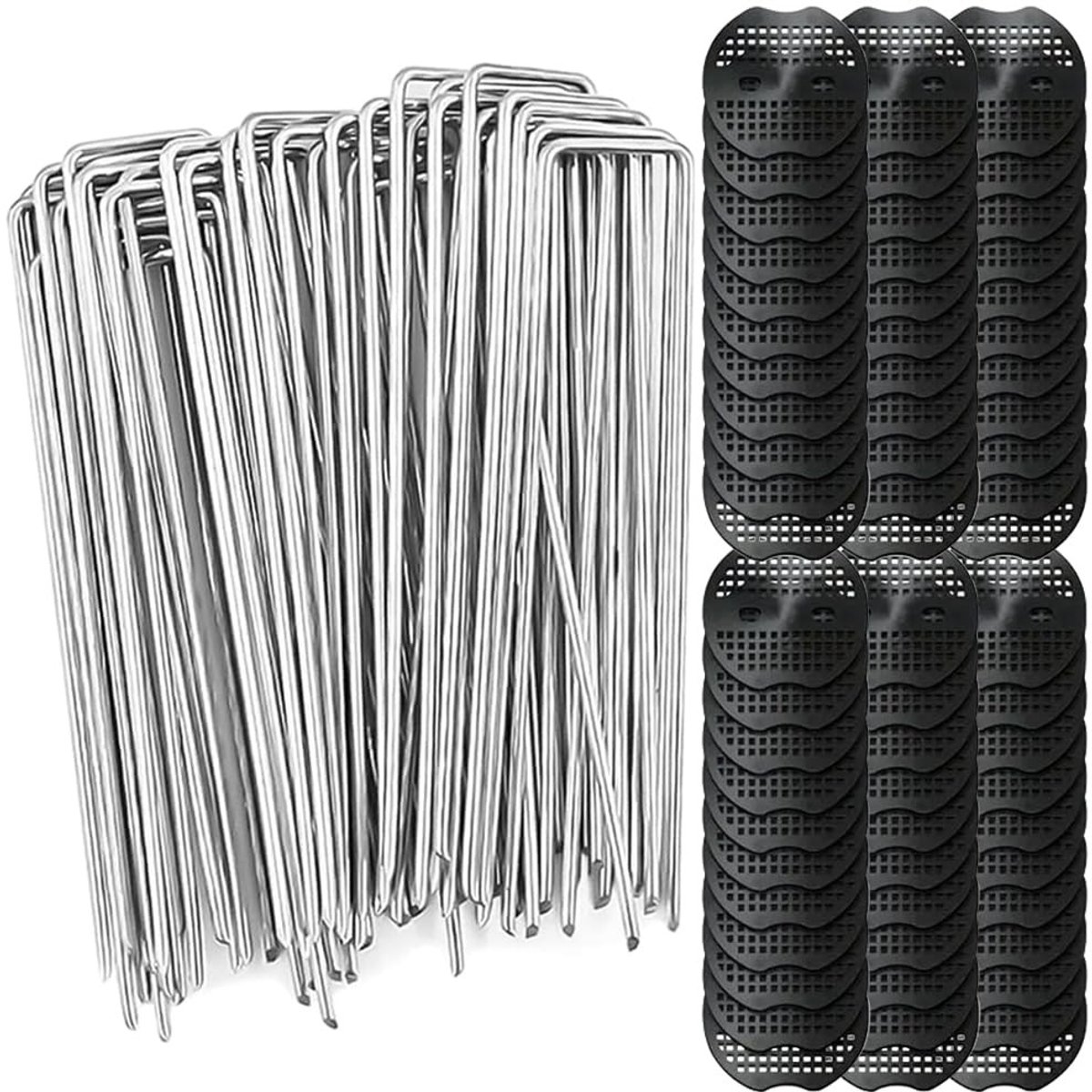Dailygoods- Grondankers 60 Stuks - Anti-Roest U-Haringen 150 x 40 mm - Grondhaken voor Onkruiddoek - Bevestigingsplaten 6,5 x 7 cm - Betrouwbare Stabiliteit voor Tuin en Terras - Tuinankers