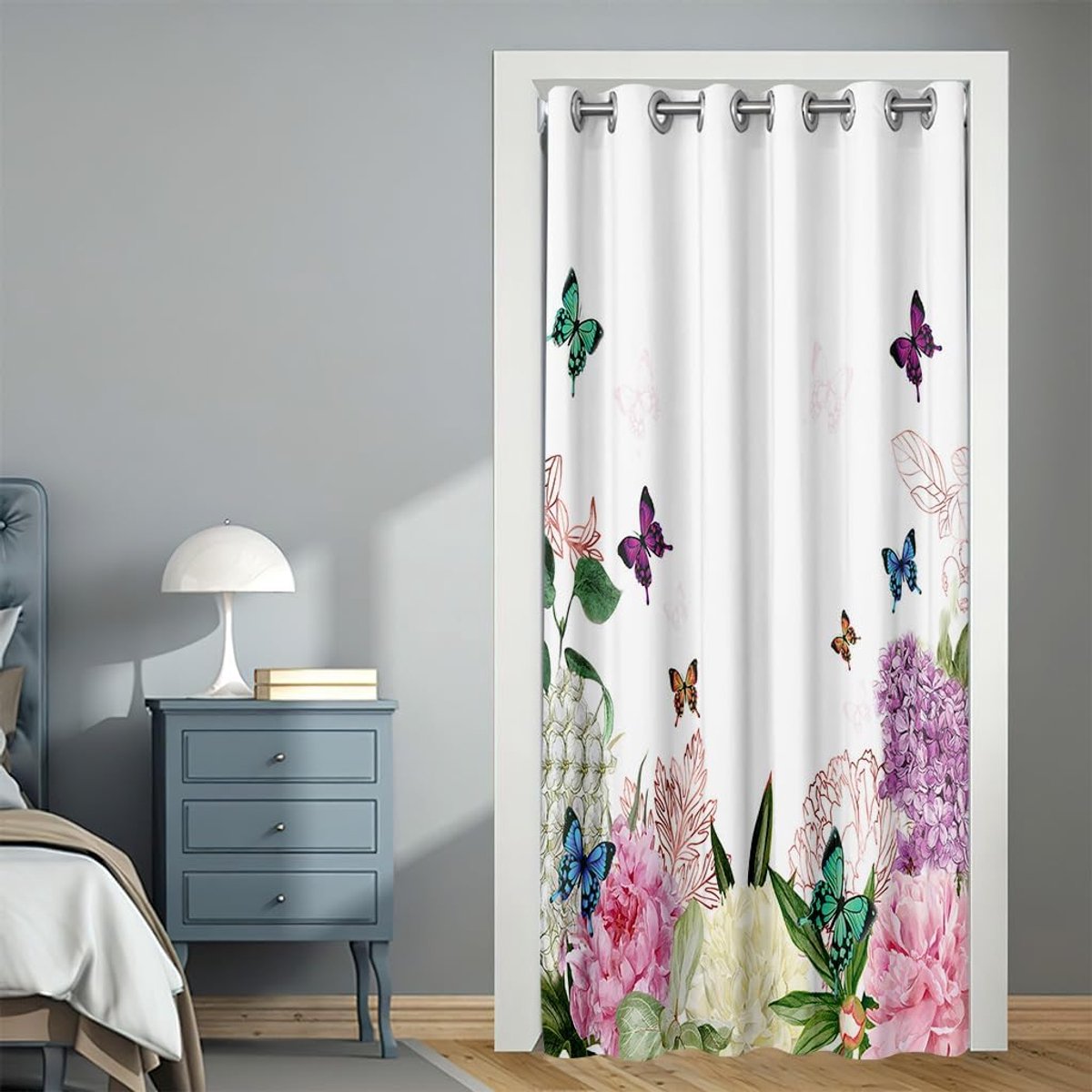 Verduisteringsgordijn - Decoratie gordijn - Privacy creëren - 3D bloemenprint - 150x180 cm - Vlinderstruik