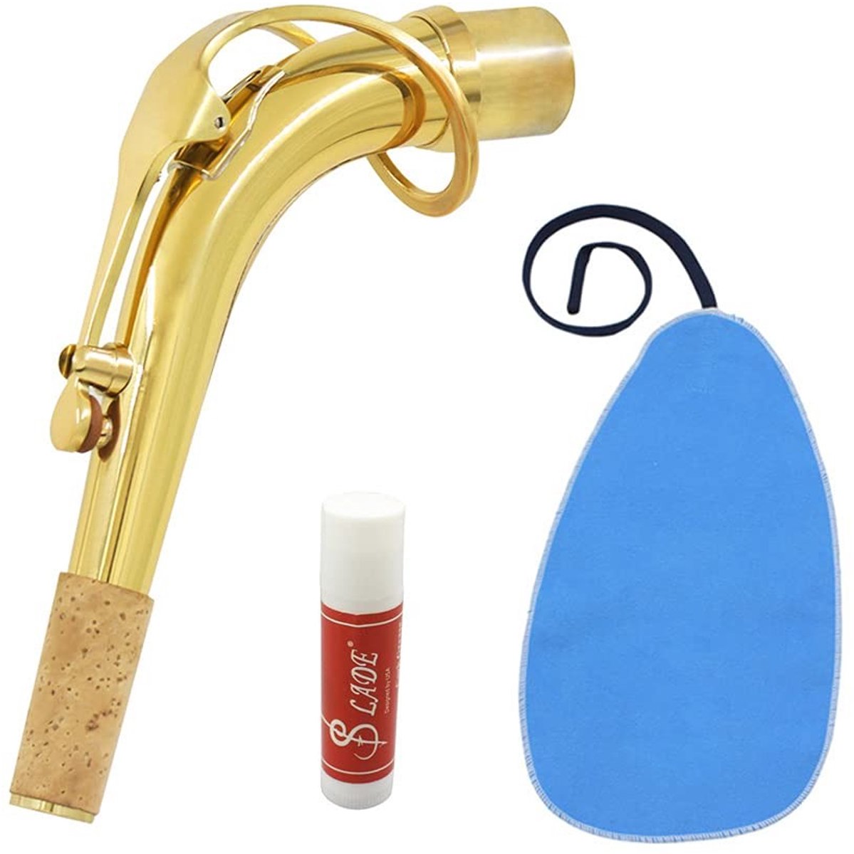 Dailygoods- Altsaxofoon Hals - Messing - Buigbaar - Reinigingsdoek - Onderhoud - Buitendiameter 24.5mm - Saxofoonhals