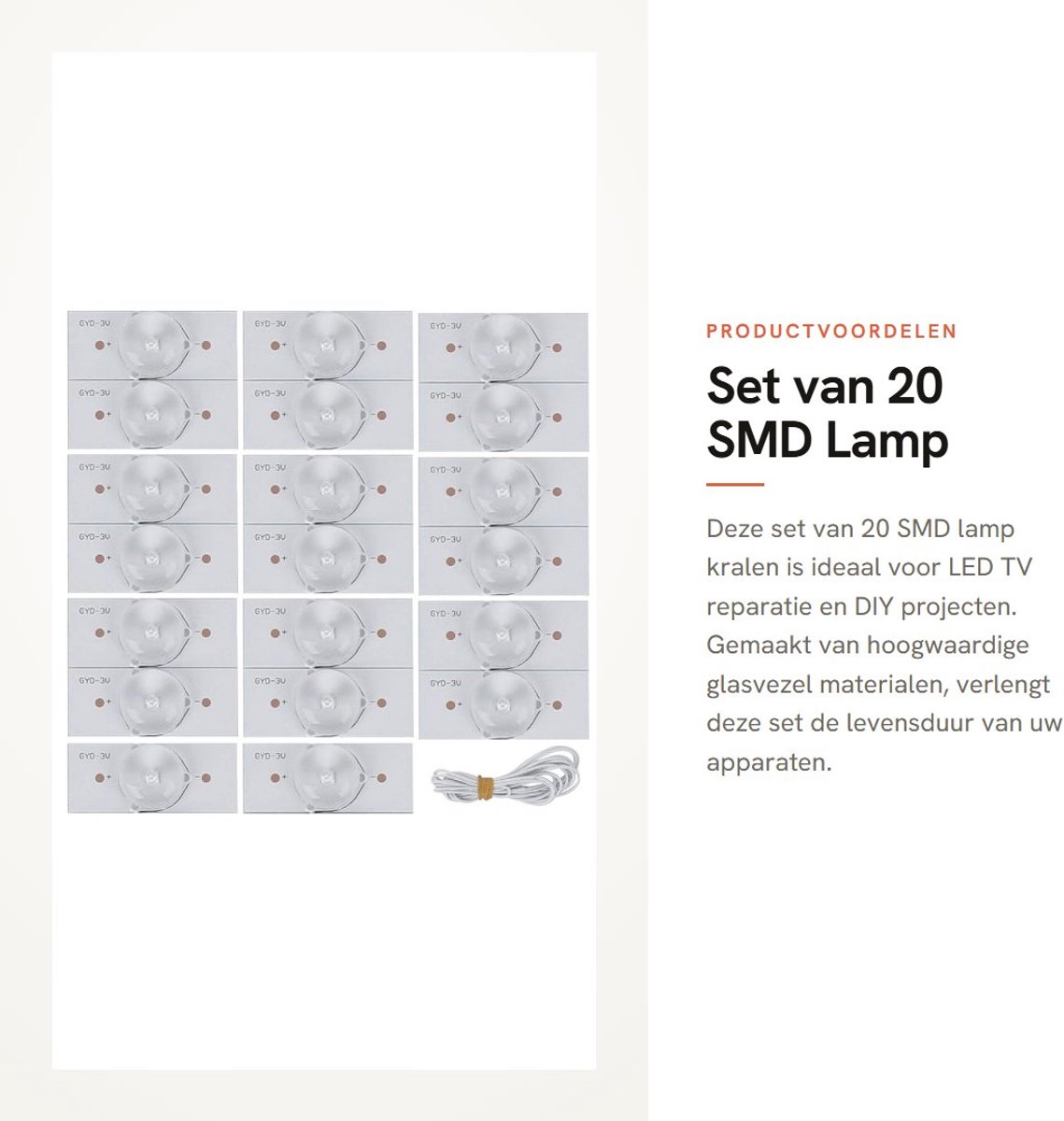 Dailygoods - Set van 20 SMD Lamp Kralen met Glasvezel Boord voor LED TV Reparatie