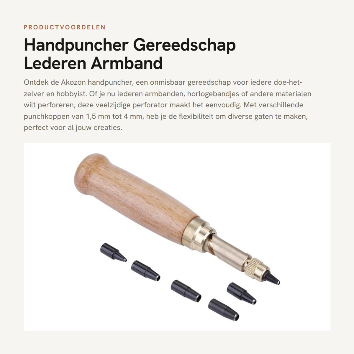 Dailygoods- Handpuncher Roterend - Perforator - Stansgereedschap - Metaal/Hout - Inclusief 6 Punchkoppen - Lengte 13 cm