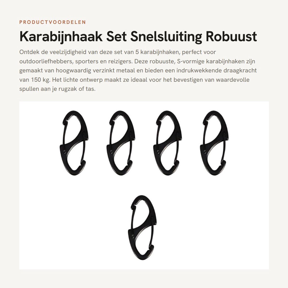 Dailygoods- Karabijnhaken Set van 5 - Snelsluiting - Robuust Metaal - Lichtgewicht - Multifunctioneel - Tot 150 kg Draagkracht - Haak