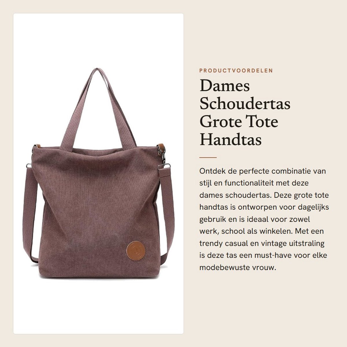 Dailygoods- Schoudertas Grote Maat - Dames Schoudertas - Casual Tote Handtas - Geschikt voor School/Travel - Canvas/Polyester - 30 cm x 40 cm x 12 cm